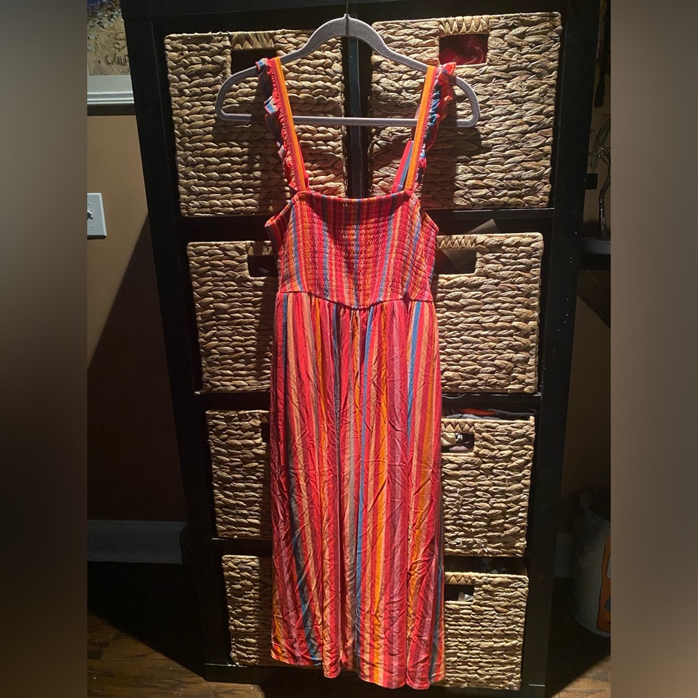 TORRID frill strap umpire striped dress w/pockets